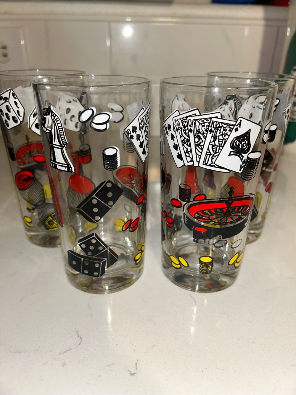 Vintage Mid Century Modern high ball poker night glasses in excellent condition